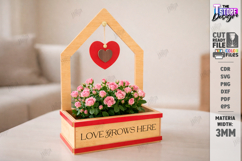 Valentine's Day Planter Holder Laser Cut | Flower Box SVG Product Image 1