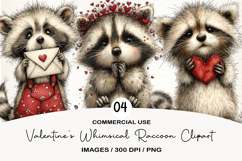 Valentine's Whimsical Raccoon Clipart Product Image 1