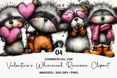 Valentine's Whimsical Raccoon Clipart Product Image 1