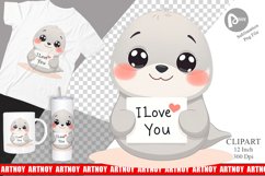 Valentine Seal Cartoon Clipart Product Image 1