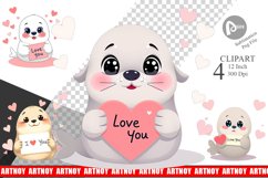 Valentine Seal Cartoon Clipart Product Image 1