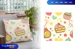 Cherry Cake, Cupcake & Swiss Roll, Dessert Seamless Design Product Image 1