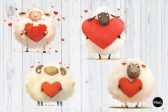 Funny Valentine Sheep PNG, Valentine Quirky Lambs with Heart Product Image 1
