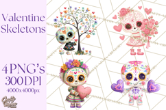 Valentine Sugar Skull Skeleton Clipart, Calavera PNG Art Product Image 1
