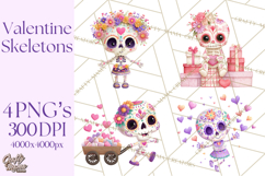 Valentine Sugar Skull Skeleton Clipart, Calavera PNG Art Product Image 1