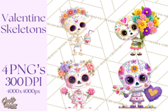 Valentine Sugar Skull Skeleton Clipart, Calavera PNG Art Product Image 1
