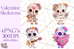 Valentine Sugar Skull Skeleton Clipart, Calavera PNG Art Product Image 1