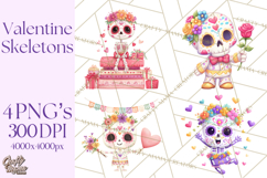 Valentine Sugar Skull Skeleton Clipart, Calavera PNG Art Product Image 1