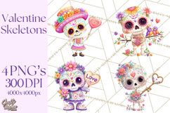 Valentine Sugar Skull Skeleton Clipart, Calavera PNG Art Product Image 1