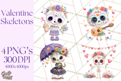 Valentine Sugar Skull Skeleton Clipart, Calavera PNG Art Product Image 1
