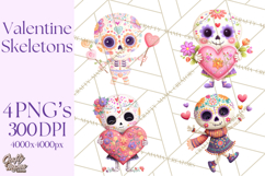 Valentine Sugar Skull Skeleton Clipart, Calavera PNG Art Product Image 1