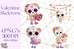 Valentine Sugar Skull Skeleton Clipart, Calavera PNG Art Product Image 1