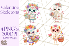 Valentine Sugar Skull Skeleton Clipart, Calavera PNG Art Product Image 1