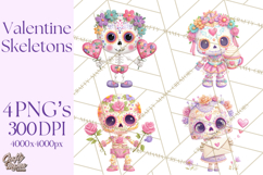 Valentine Sugar Skull Skeleton Clipart, Calavera PNG Art Product Image 1