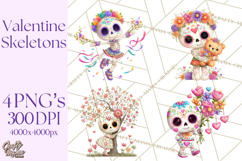 Valentine Sugar Skull Skeleton Clipart, Calavera PNG Art Product Image 1
