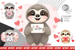 Valentine Sloth Cartoon Clipart Product Image 1