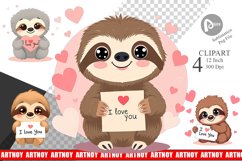 Valentine Sloth Cartoon Clipart Product Image 1