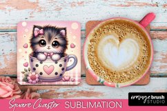 Valentine Square Coaster - Cute Cat Sublimation Design