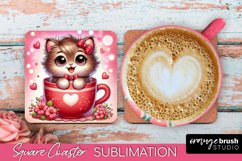 Valentine Square Coaster - Cute Cat Sublimation Design