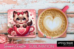 Valentine Square Coaster- Cute Cat Sublimation Print