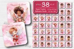 Square Coaster Valentine Coasters Bundle contains 38 designs with watercolor Angels PNG. This is a standard square coaster 4&#039;&#039; x 4&#039;&#039; you can also use it as a keychain sublimation design.