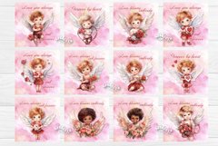 Square Coaster Valentine Coasters Bundle contains 38 designs with watercolor Angels PNG. This is a standard square coaster 4&#039;&#039; x 4&#039;&#039; you can also use it as a keychain sublimation design.