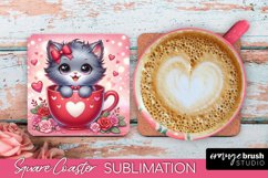 Valentine Square Coaster- Valentines Day Cat Sublimation