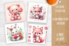 Valentines Day Square Coaster |Cute animals, animal teddy Product Image 1