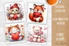 Valentines Day Square Coaster |Cute animals, animal teddy Product Image 1