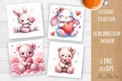 Valentines Day Square Coaster |Cute animals, animal teddy Product Image 1