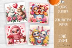 Valentines Day Square Coaster |Cute animals, animal teddy Product Image 1