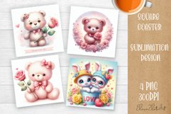 Valentines Day Square Coaster |Cute animals, animal teddy Product Image 1