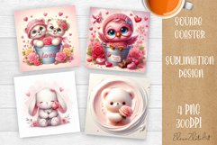 Valentines Day Square Coaster |Cute animals, animal teddy Product Image 1