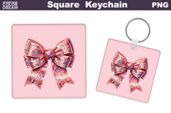 Valentine Bow Square Keychain | Sequins Bow Sublimation Product Image 1