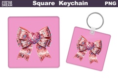 Valentine Bow Square Keychain | Sequins Bow Sublimation Product Image 1