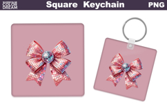Valentine Bow Square Keychain | Sequins Bow Sublimation Product Image 1
