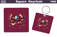 Valentine Bow Square Keychain | Sequins Red Bow Sublimation Product Image 1