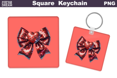 Valentine Bow Square Keychain | Sequins Red Bow Sublimation Product Image 1
