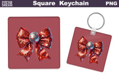 Valentine Bow Square Keychain | Sequins Red Bow Sublimation Product Image 1