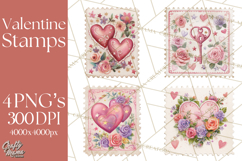 Vintage Valentine Postage Stamps, Cherubs, Hearts, Roses PNG Product Image 1