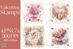Vintage Valentine Postage Stamps, Cherubs, Hearts, Roses PNG Product Image 1
