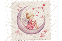 Vintage Valentine Postage Stamps, Cherubs, Hearts, Roses PNG Product Image 3