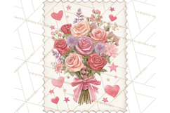 Vintage Valentine Postage Stamps, Cherubs, Hearts, Roses PNG Product Image 4
