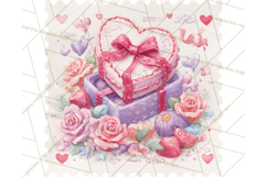 Vintage Valentine Postage Stamps, Cherubs, Hearts, Roses PNG Product Image 5