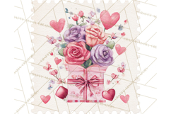 Vintage Valentine Postage Stamps, Cherubs, Hearts, Roses PNG Product Image 2