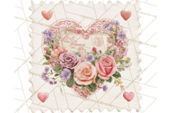 Vintage Valentine Postage Stamps, Cherubs, Hearts, Roses PNG Product Image 3