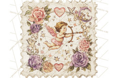 Vintage Valentine Postage Stamps, Cherubs, Hearts, Roses PNG Product Image 3
