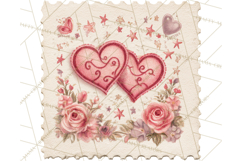 Vintage Valentine Postage Stamps, Cherubs, Hearts, Roses PNG Product Image 4