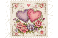 Vintage Valentine Postage Stamps, Cherubs, Hearts, Roses PNG Product Image 5