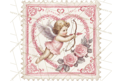 Vintage Valentine Postage Stamps, Cherubs, Hearts, Roses PNG Product Image 3